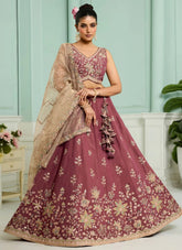 Rosegold Designer Georgette Lehenga for Women | Heavy Sequins Embroidered Wedding Wear Lehenga
