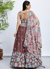 Rosegold Poly Georgette Wedding Wear Lehenga With Sequins Embroidery