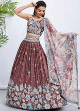 Rosegold Poly Georgette Wedding Wear Lehenga With Sequins Embroidery