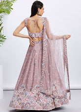 Rosegold Pure Chiffon Sequins and Thread Embroidered Lehenga with Net Dupatta