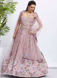 Rosegold Pure Chiffon Sequins and Thread Embroidered Lehenga with Net Dupatta