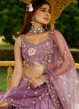 Gorgeous Rosegold Satin Embroidered Wedding Lehenga Choli with Sequins & Net Dupatta