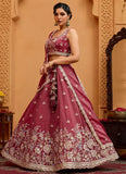 Rosegold tissue lehenga with stone and cutwork detailing