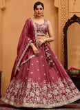 Opulent designer party wear lehenga | Rosegold tissue embroidery