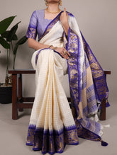 Royal blue poly cotton chex saree