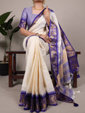 Royal blue poly cotton chex saree