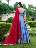 Royal Blue Color Zari Weaving Work Kanchipuram South Indian Lehenga Choli
