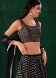Elegant royal blue lehenga for sangeet celebrations
