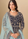 Royal Blue Velvet Anarkali Suit for Women