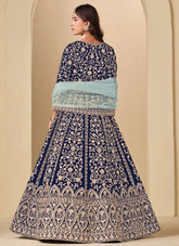 anarkali suit for women in blue velvet with front and back embroidery