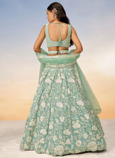 Royal Indian Wedding Lehenga with Heavy Zarkan and Sequins Embroidery In Seagreen