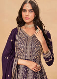 Purple Georgette Anarkali Suit | Embroidered Front & Back Work – Stitched up to 44"