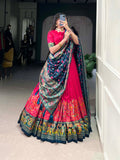 Pink Color Printed Foil Work Tussar Silk Lehenga Choli