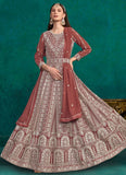 Rust Lakhnavi Work Faux Georgette Indian Anarkali Suit