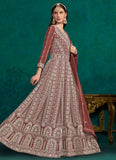 Rust Lakhnavi Work Faux Georgette Indian Anarkali Suit