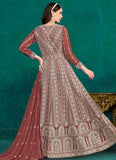 Rust Lakhnavi Work Faux Georgette Indian Anarkali Suit