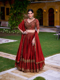 Party Wear Rust Orange Lehenga Choli Set