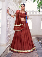 Rust orange chanderi zari weaving lehenga choli
