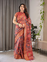 Rust orange cotton linen saree
