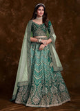 Sea Green Art Silk Lehenga Set with Exquisite Work - Lehenga Designs