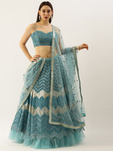 Sea Green Engagement Special Sequins Work Lehenga In Net