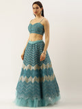 Sea Green Engagement Special Sequins Work Lehenga In Net
