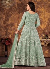 Sea Green Net Embroidered Anarkali Suit For Eid