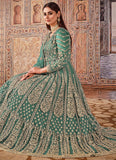 Sea Green Net Embroidered Floor Length Salwar Kameez