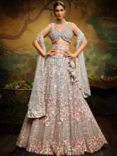 Sea green Net Multi Sequins with heavy Zarkan embroidery Lehenga choli