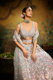 Sea green Net Multi Sequins with heavy Zarkan embroidery Lehenga choli