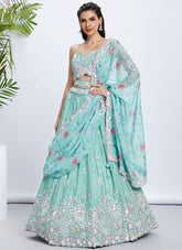 Sea Green Silk Chiffon Wedding Wear Sequins embroidered Lehenga Choli
