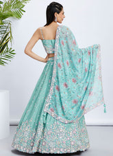 Sea Green Silk Chiffon Wedding Wear Sequins embroidered Lehenga Choli