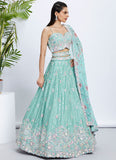 Sea Green Silk Chiffon Wedding Wear Sequins embroidered Lehenga Choli
