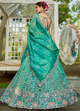 Sea Green Tissue Sequin Work Lehenga Choli for Wedding with Embroidered Dupatta