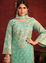 Sea Green Viscose Embroidered Pakistani Suit