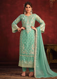 Sea Green Viscose Embroidered Pakistani Suit
