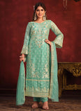 Sea Green Viscose Embroidered Pakistani Suit
