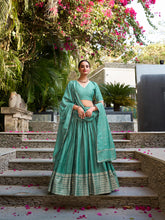 Sea green Chanderi silk lehenga choli with zari weaving