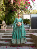 Sea green Chanderi silk lehenga choli with zari weaving