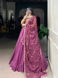 Magenta Pink Color Sequins and Thread Embroidery Work Silk Crepe Lehenga Choli