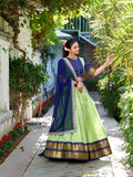 Pista Color Zari Weaving Work With Chex Lehenga Choli