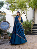 Firozi Color Plain With Sequins And Thread Embroidery Work Georgette Lehenga Choli