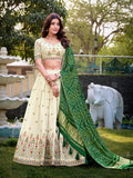 Cream lehenga with thread and sequins work