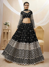 Sequins and Zari Embroidered Georgette Indian Lehenga In Black