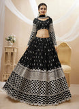Sequins and Zari Embroidered Georgette Indian Lehenga In Black