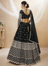Sequins and Zari Embroidered Georgette Indian Lehenga In Black