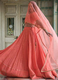 Peach cocktail lehenga with gota patti embroidery work