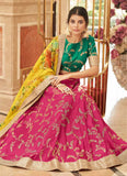 Sequins Embroidered Pink And Yellow Art Silk Lehenga Choli