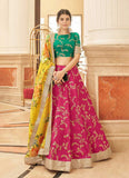 Sequins Embroidered Pink And Yellow Art Silk Lehenga Choli