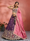 Purple Tissue Wedding Guest Lehenga with Coding Embroidery